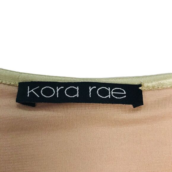 Kora Rae Mesh Beaded Dress Size M Beige Mini Bodycon Long Sleeve Embellished - Picture 6 of 16